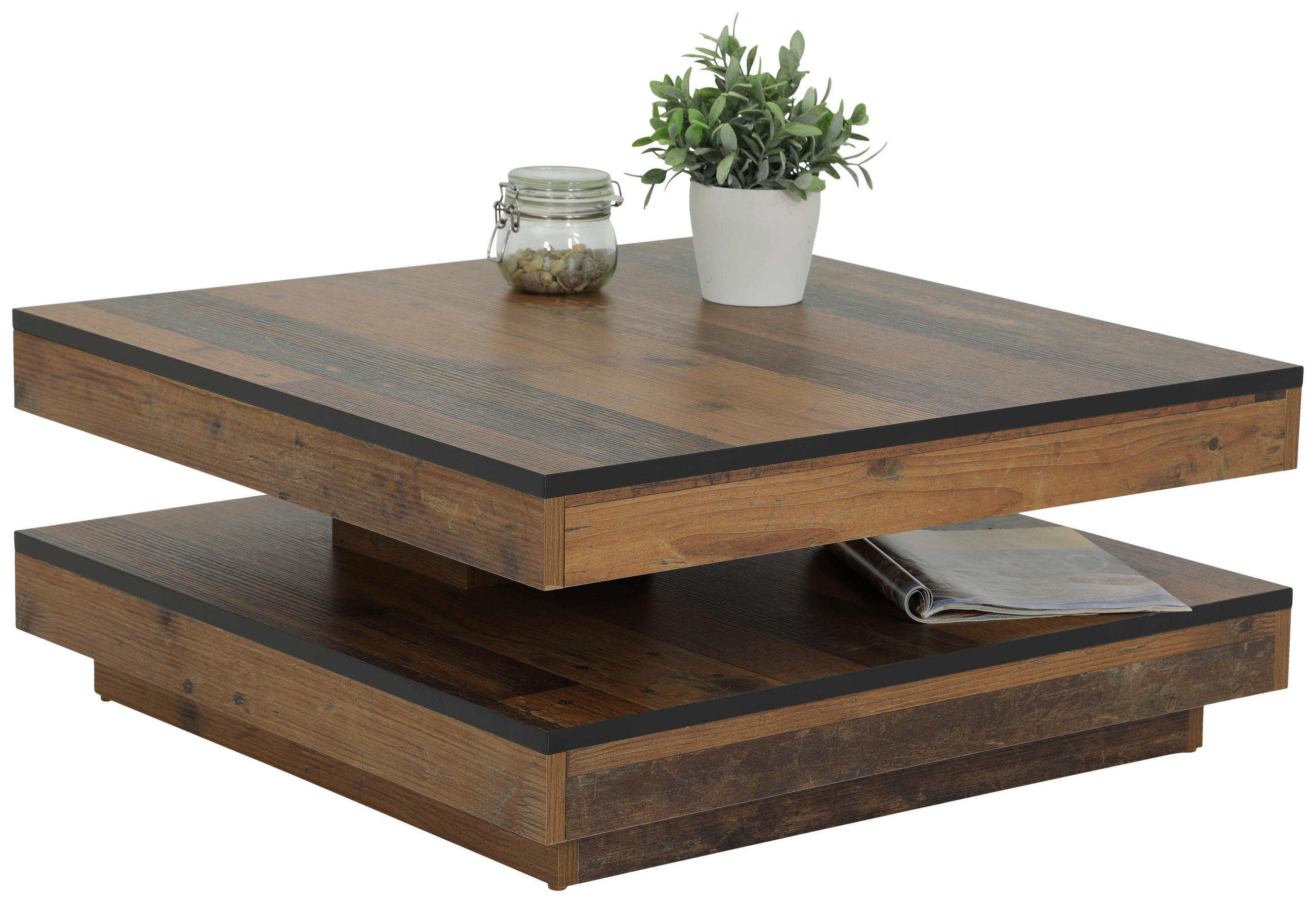 COUCHTISCH 77,7/77,7/34 cm quadratisch Alteiche, Schwarz  - Alteiche/Schwarz, MODERN, Holzwerkstoff (77,7/77,7/34cm) - Boxxx