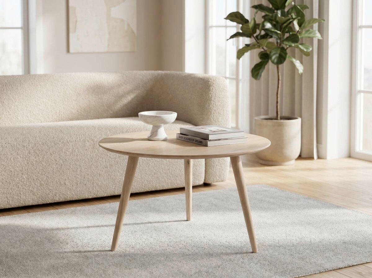 COUCHTISCH Wildeiche massiv 75/75/50 cm rund Eiche Bianco  - Eiche Bianco, Design, Holz (75/75/50cm) - Xora
