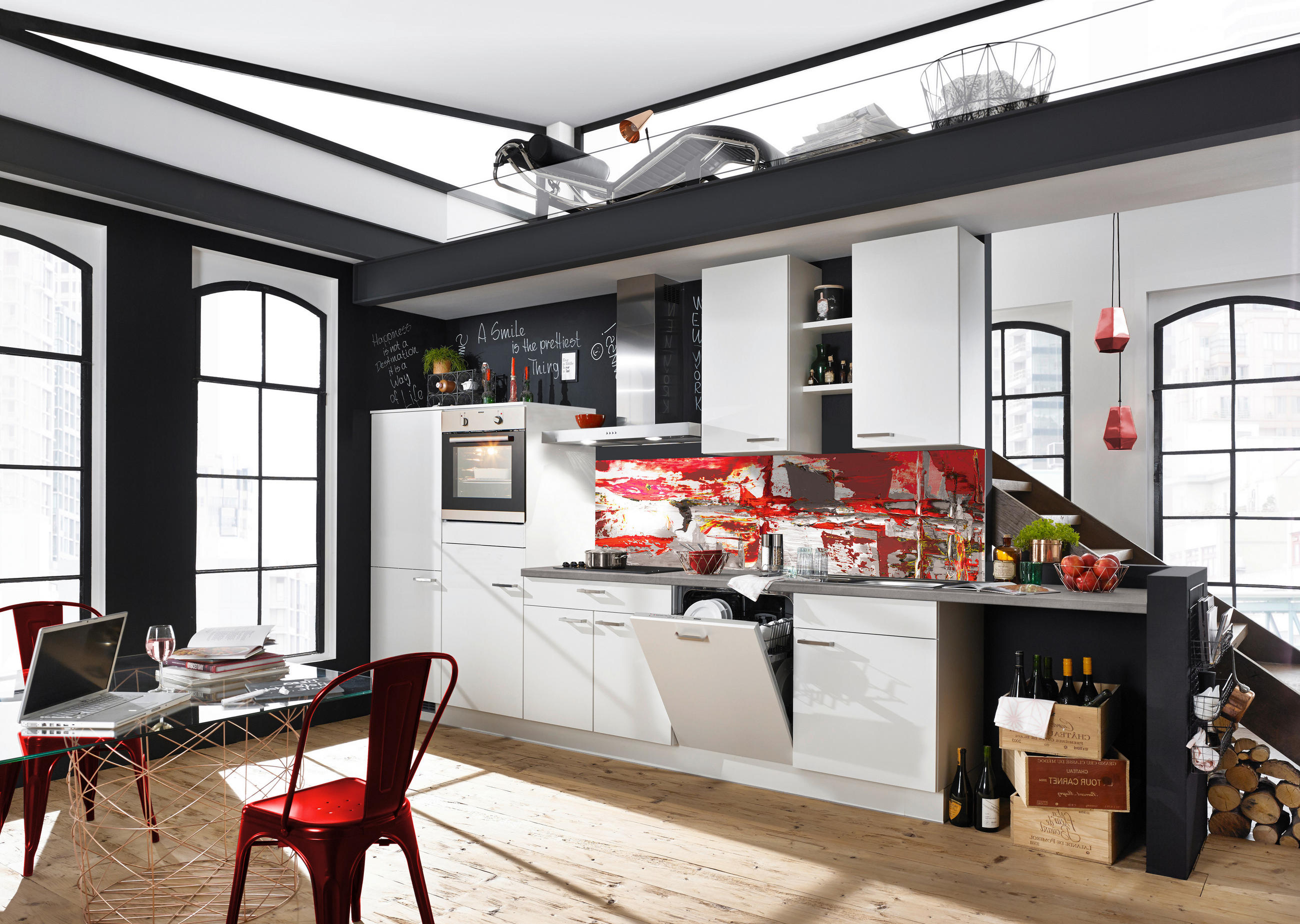 KÜCHENBLOCK 330 cm   in Weiß  - Edelstahlfarben/Weiß, KONVENTIONELL, Holzwerkstoff/Metall (330cm) - Xora