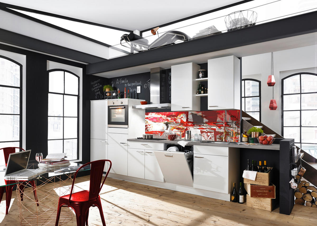 KÜCHENBLOCK 330 cm   in Weiß  - Edelstahlfarben/Weiß, KONVENTIONELL, Holzwerkstoff/Metall (330cm) - Xora