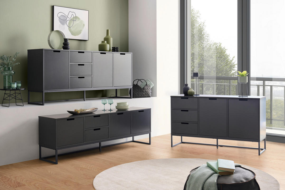 SIDEBOARD  in 180/79/40 cm  - Anthrazit/Schwarz, Design, Holzwerkstoff/Metall (180/79/40cm) - Novel