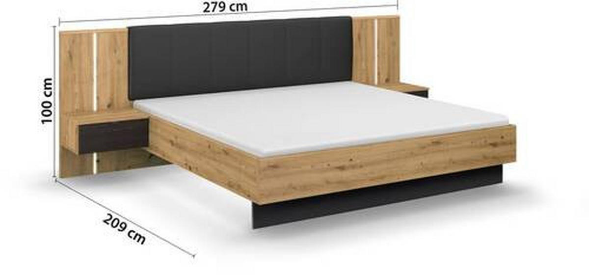 ÁGYSZETT 180/200 cm  fekete, Artisan tölgy  - fekete/Artisan tölgy, Modern, faalapú anyag/textil (180/200cm) - Rauch Möbel