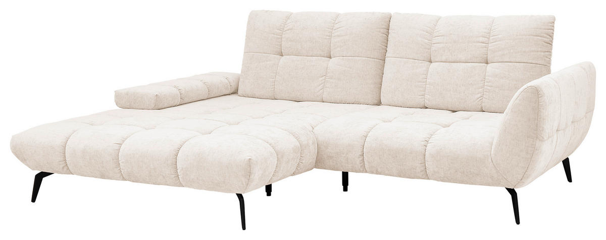 ECKSOFA Creme Flachgewebe Rücken echt, Sitztiefenverstellung  - Creme/Schwarz, KONVENTIONELL, Textil/Metall (211/273cm) - SetOne by Musterring