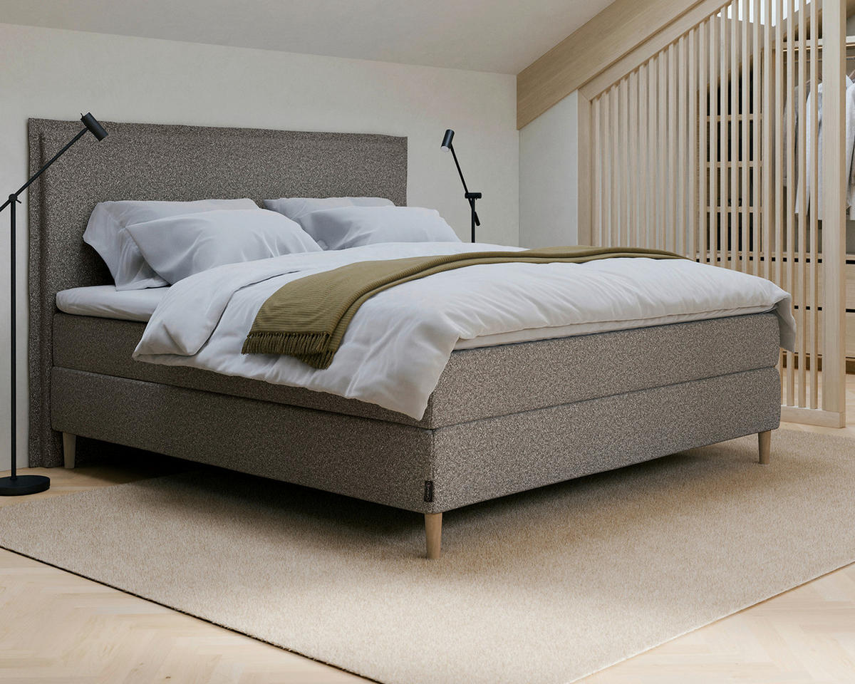 BOXSPRINGBETT 180/200 cm  in Braun, Grau  - Naturfarben/Braun, KONVENTIONELL, Holz/Textil (180/200cm) - Jensen