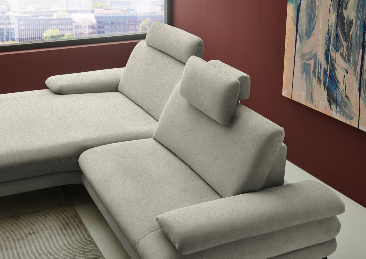 ECKSOFA Chenille, Flachgewebe Greige  - Greige/Schwarz, Design, Textil/Metall (180/284cm) - Dieter Knoll