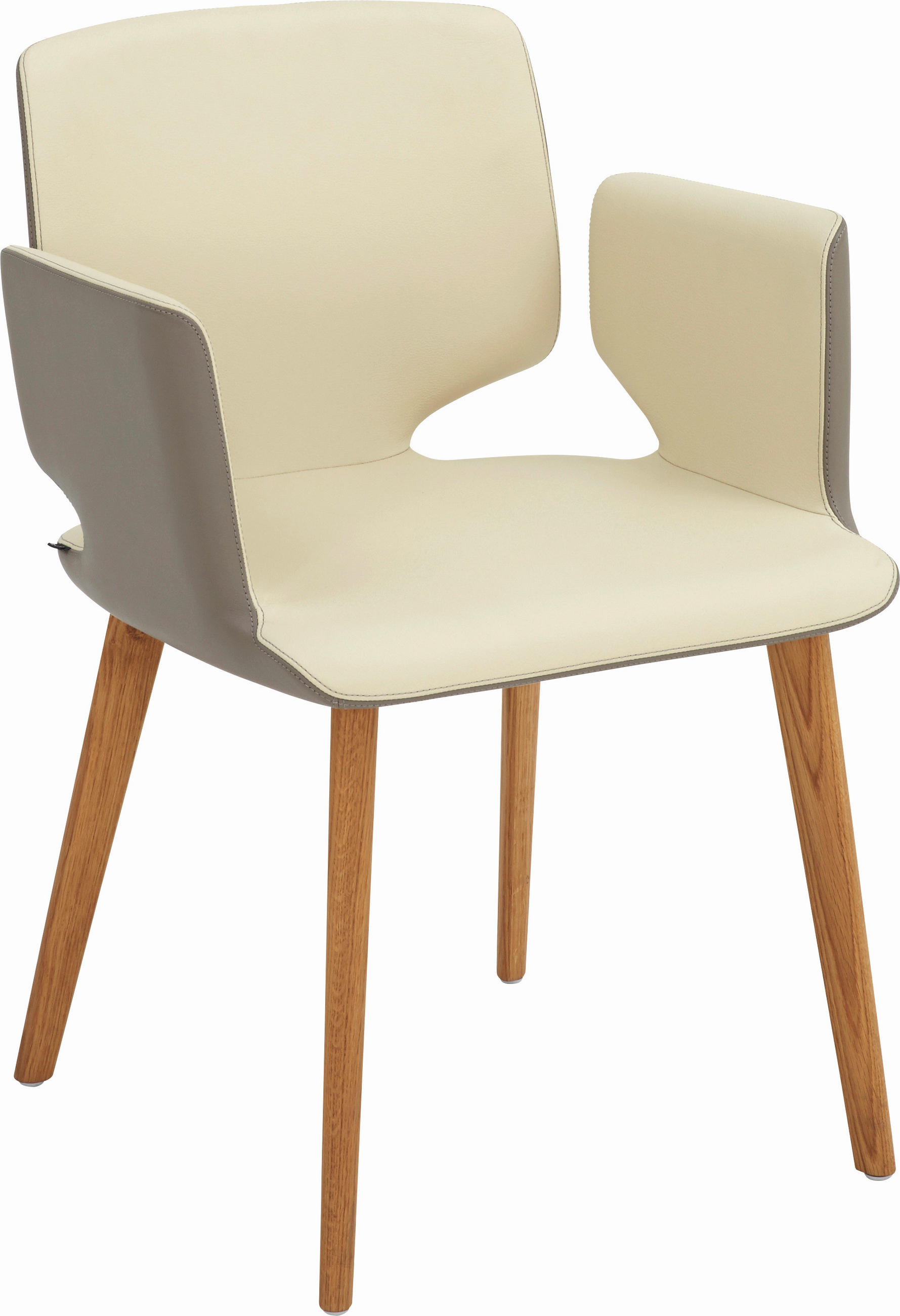 ARMLEHNSTUHL  in Echtleder naturbelassen  - Taupe/Eichefarben, Design, Leder/Holz (57,5/81/56cm) - TEAM 7