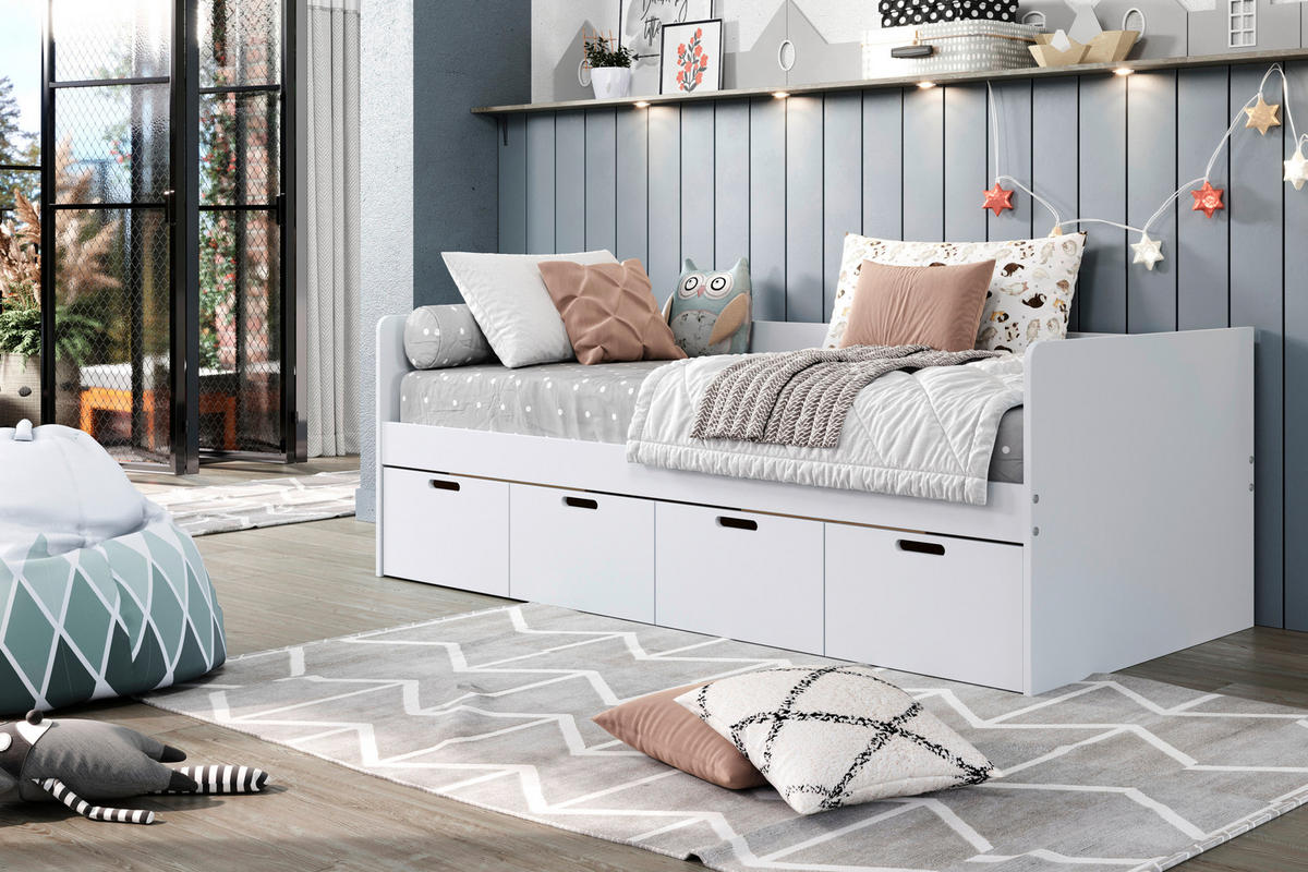 POSTEĽ S ÚLOŽNÝM PRIESTOROM, 90/200 cm biela - biela/prírodná farba, Modern, drevo/kompozitné drevo (90/200cm) - MID.YOU