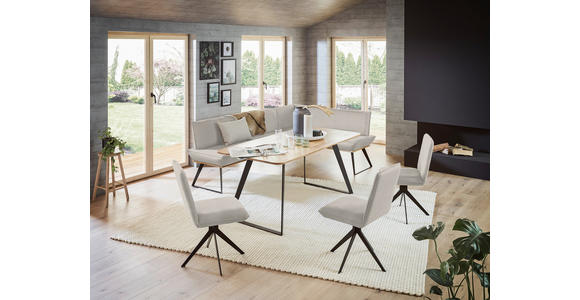 ECKBANK 163/243 cm Webstoff Schwarz, Eichefarben, Greige Eiche massiv Metall   - Greige/Eichefarben, Design, Holz/Textil (163/243cm) - Voleo