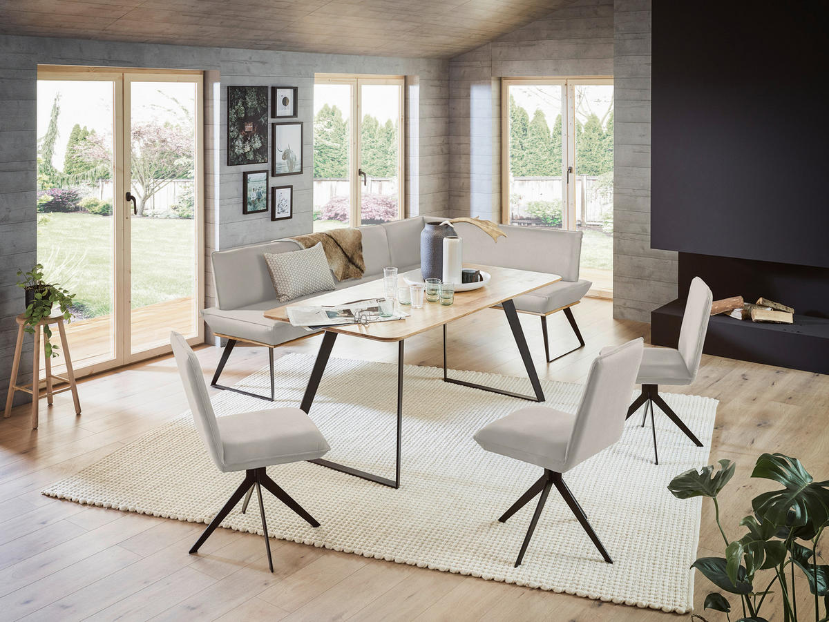 ECKBANK 163/243 cm  in Schwarz, Eichefarben, Greige  - Greige/Eichefarben, Design, Holz/Textil (163/243cm) - Voleo