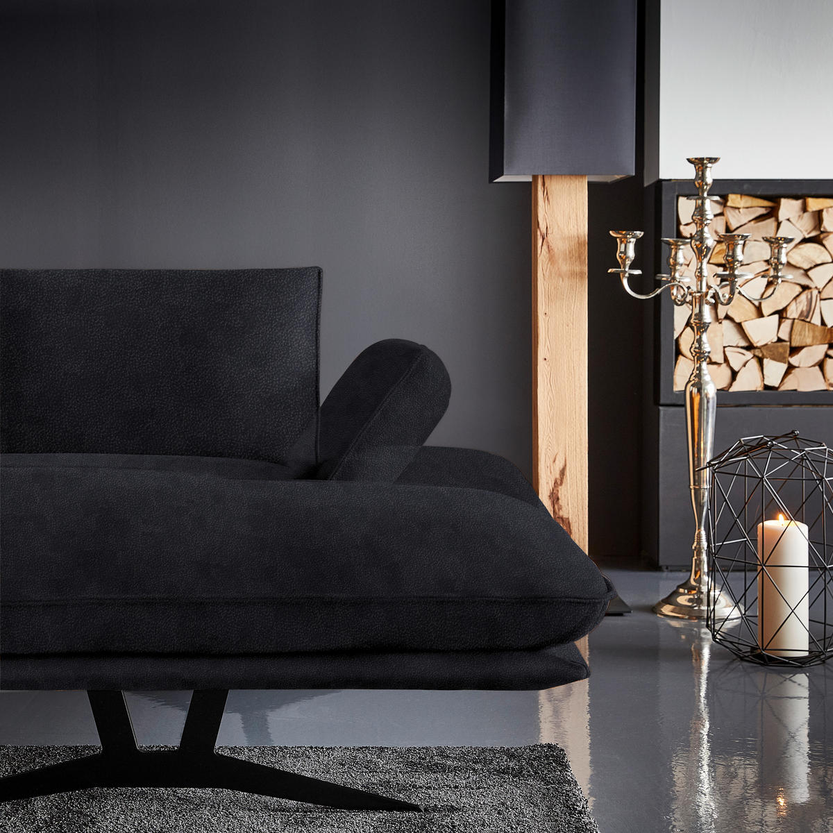 WOHNLANDSCHAFT  in Echtleder Anthrazit  - Anthrazit/Schwarz, Natur, Leder/Metall (217/359/155cm) - Dieter Knoll