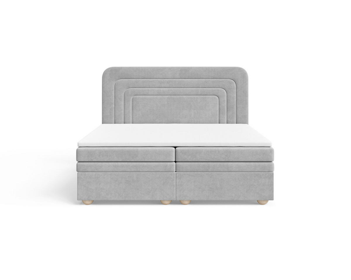 BOXBETT 180/200 cm,  in Grau, gepolstertes Kopfteil, Bettkasten, Topper, H2 + H3 = mittel + fest  - Braun/Grau, MODERN, Holz/Kunststoff (180/200cm) - Livetastic