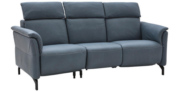 TRAPEZSOFA Echtleder Graublau  - Graublau/Schwarz, KONVENTIONELL, Leder/Metall (221/103/95cm) - Dieter Knoll