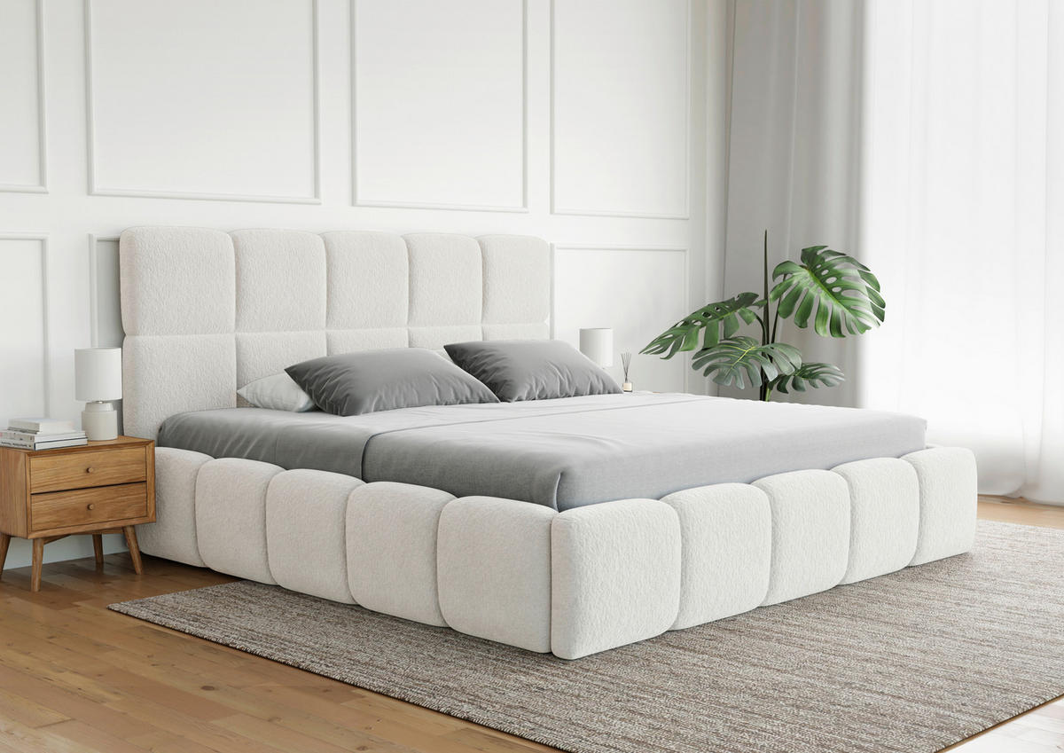 POLSTERBETT Cloudy Bettkasten, Lattenrost 180/200 cm  in Weiß  - Schwarz/Weiß, Design, Holz/Textil (180/200cm) - Boxxx