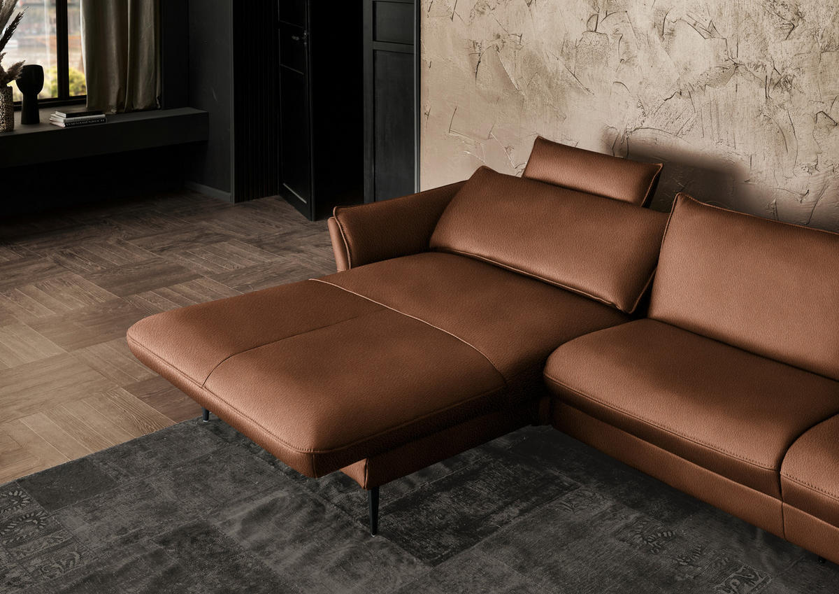ECKSOFA  in Echtleder Cognac  172/334 cm  - Cognac/Schwarz, Design, Leder/Metall (172/334cm) - Hukla