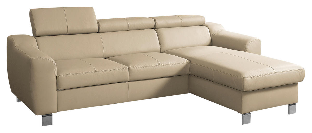 ECKSOFA in Lederlook Echtleder Beige  - Chromfarben/Beige, Design, Leder/Textil (242/176cm) - Livetastic