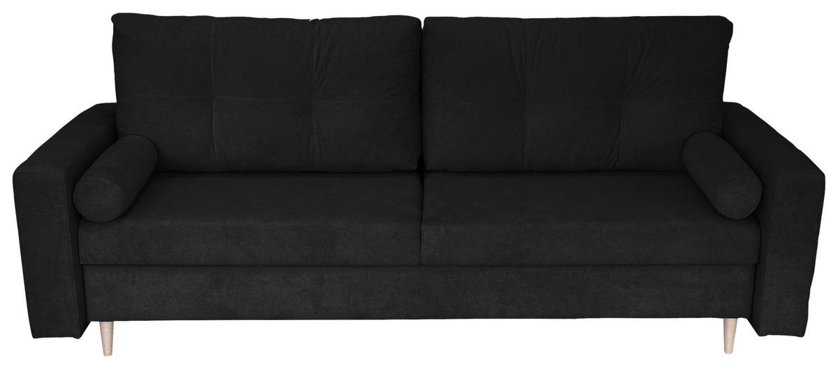 SCHLAFSOFA  mit Liegefunktion Cord Schwarz  - Schwarz/Naturfarben, Design, Holz/Kunststoff (220/96/98cm) - MID.YOU