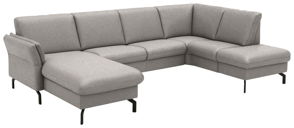 WOHNLANDSCHAFT  in Flachgewebe Graubraun  - Graubraun/Schwarz, KONVENTIONELL, Textil/Metall (170/307/190cm) - Beldomo Comfort