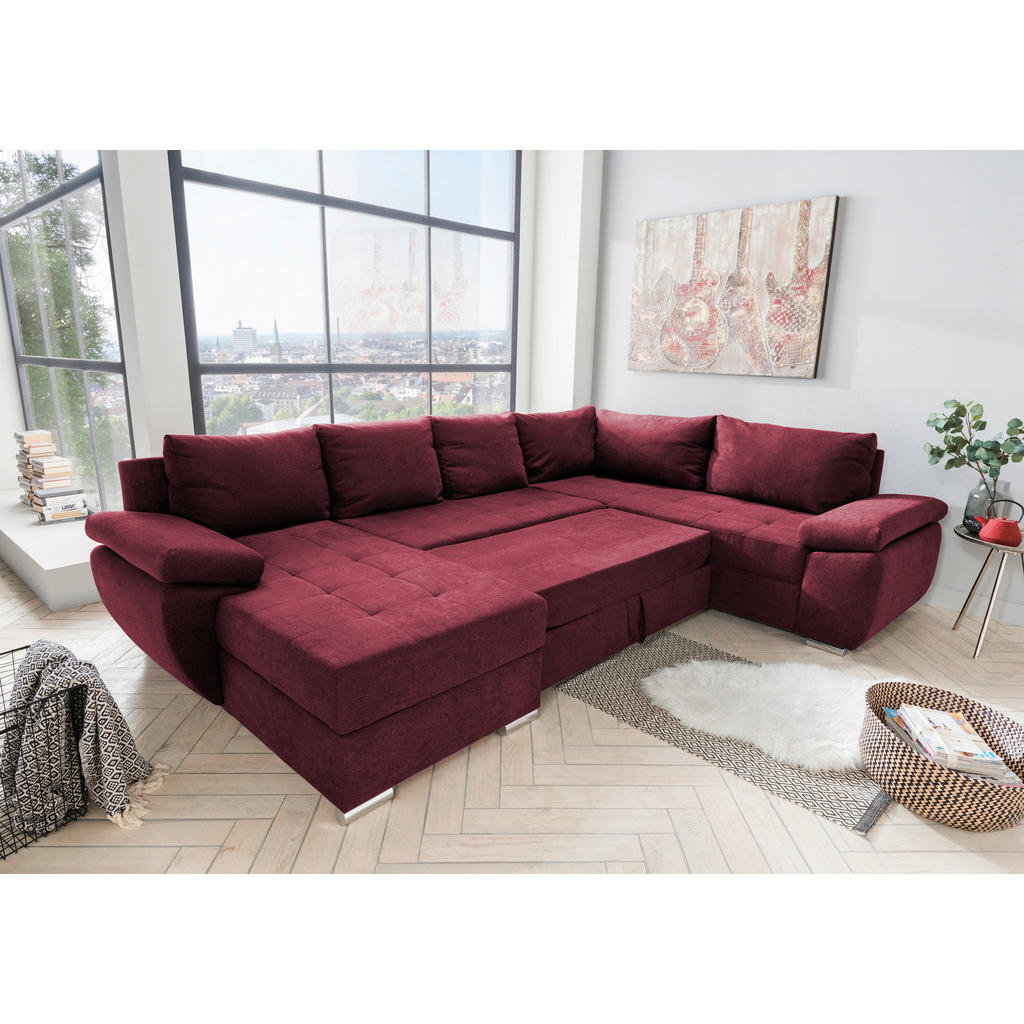Thumbnail - Livetastic Wohnlandschaft, Beere, Uni, 5-Sitzer, Füllung: Schaumstoff, U-Form, Ottomane links, 305x219 cm, Made in EU, L...