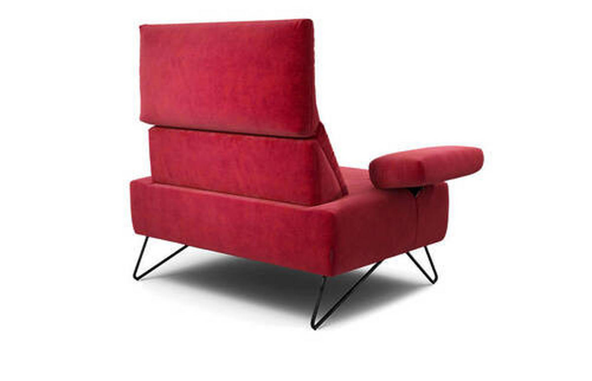 SESSEL in Samt Rot  - Rot/Schwarz, Design, Textil/Metall (114-142/85/86-94cm) - SENSOO