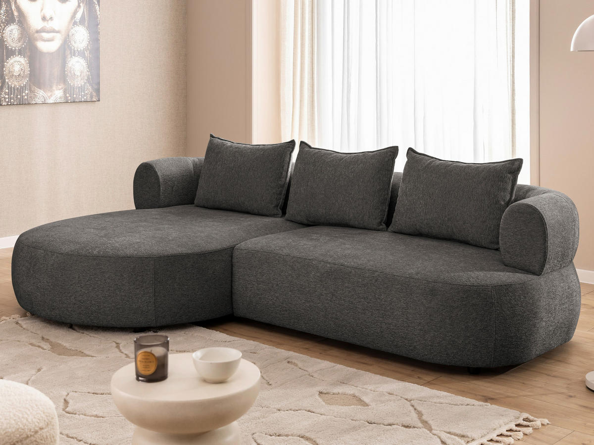 ECKSOFA FERRO Anthrazit Chenille  - Anthrazit/Schwarz, Design, Kunststoff/Textil (156/256cm) - Livetastic