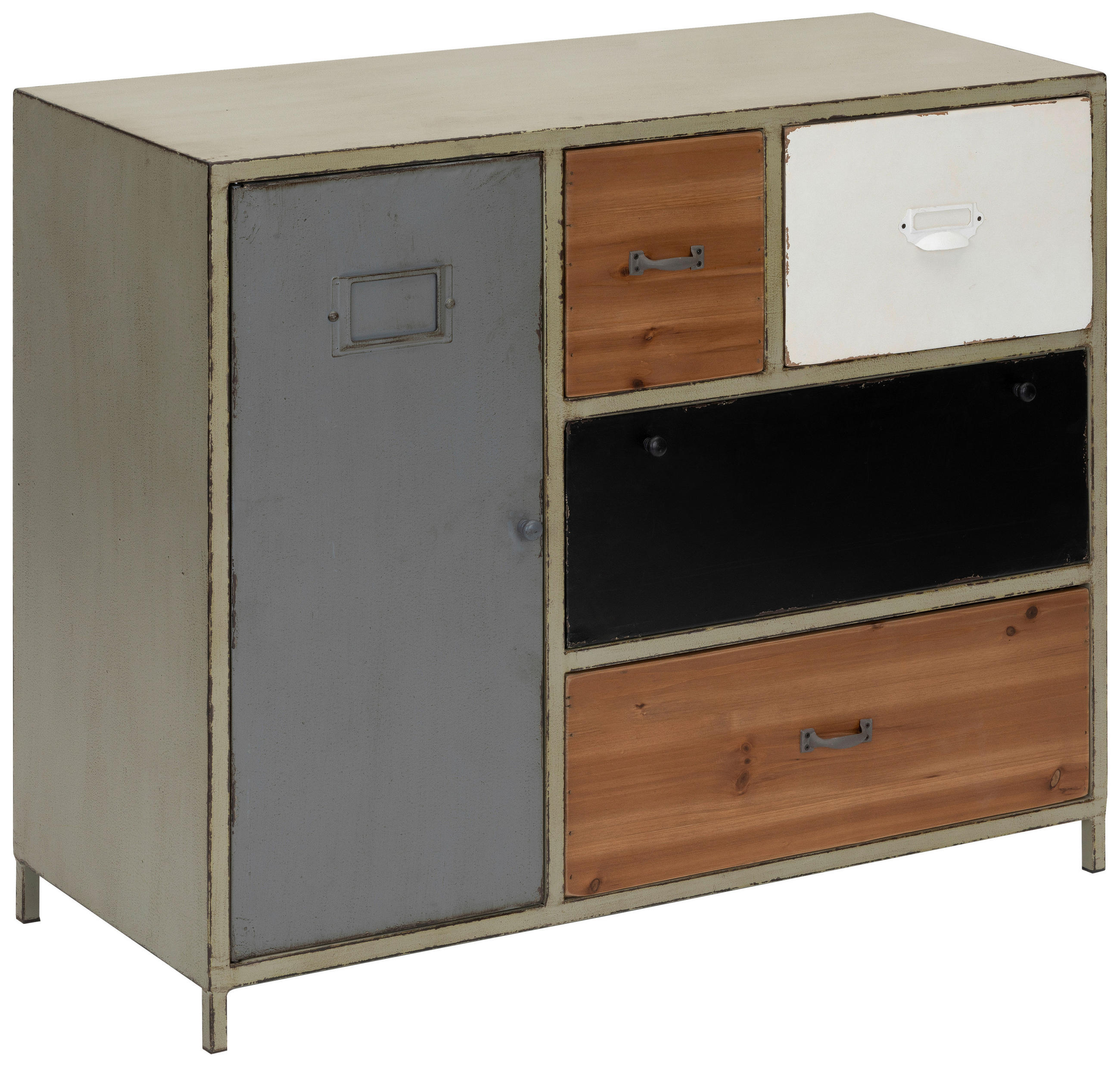 Comodă 90/75.5/36.5 cm  - alb/multicolor, Lifestyle, metal/lemn (90/75.5/36.5cm) - Livetastic