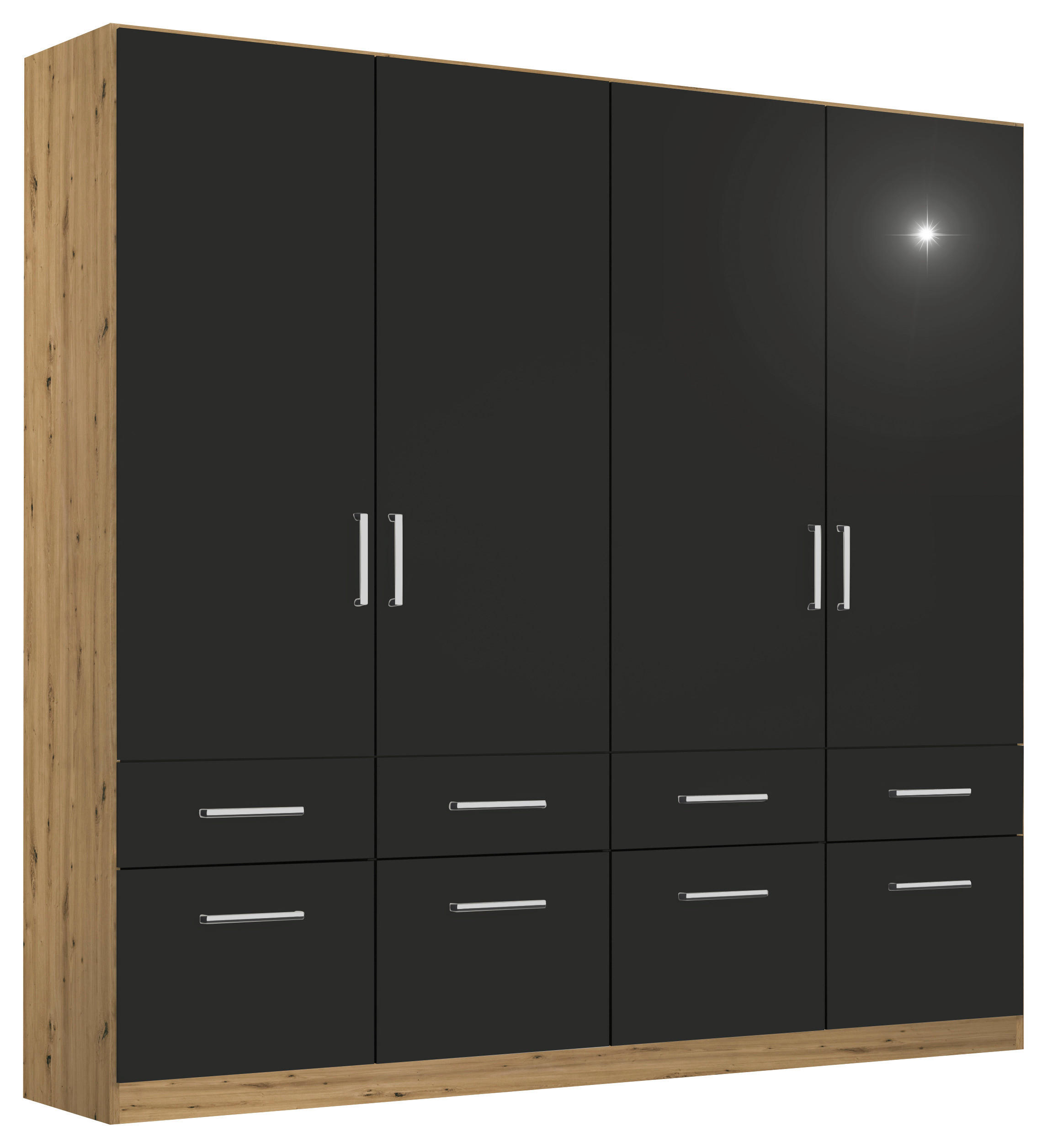 DREHTÜRENSCHRANK 181/197/54 cm 4-türig Eiche Artisan, Grau  - Chromfarben/Eiche Artisan, MODERN, Holzwerkstoff/Kunststoff (181/197/54cm) - Rauch Möbel