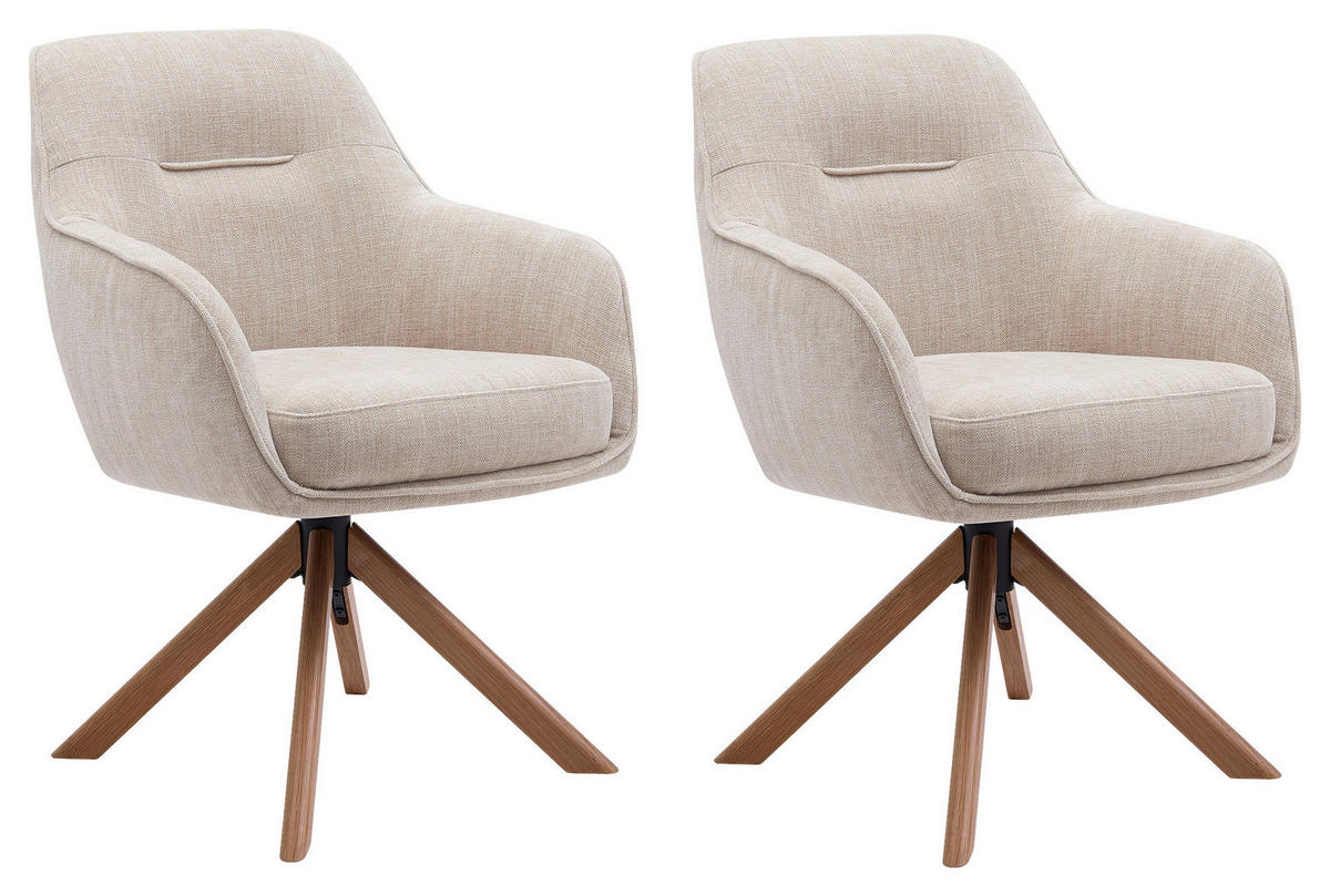 ARMLEHNSTUHL-SET 2 Stück  in Chenille  - Beige/Creme, MODERN, Holz/Textil (59/87/65cm) - Livetastic