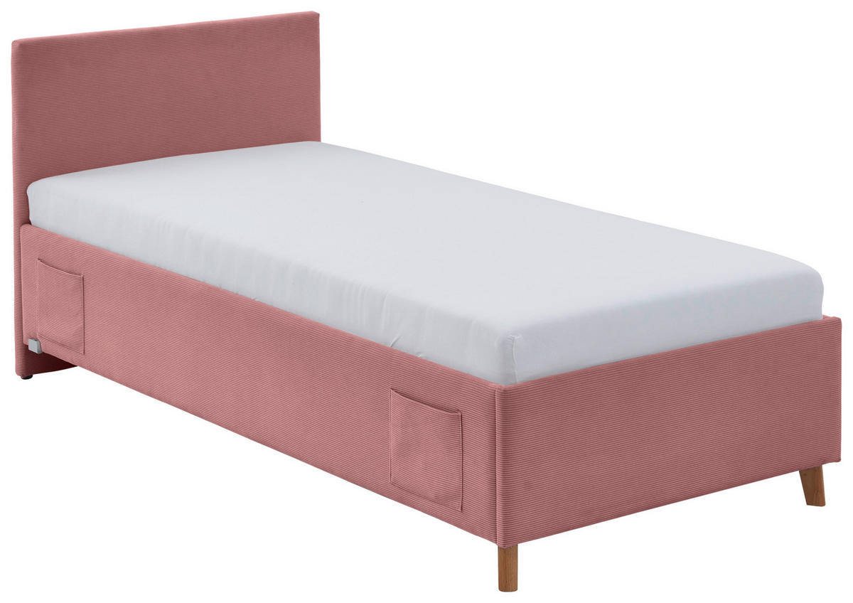 POLSTERBETT 90/200 cm  in Rosa  - Eichefarben/Rosa, Konventionell, Holz/Textil (90/200cm) - Stylife