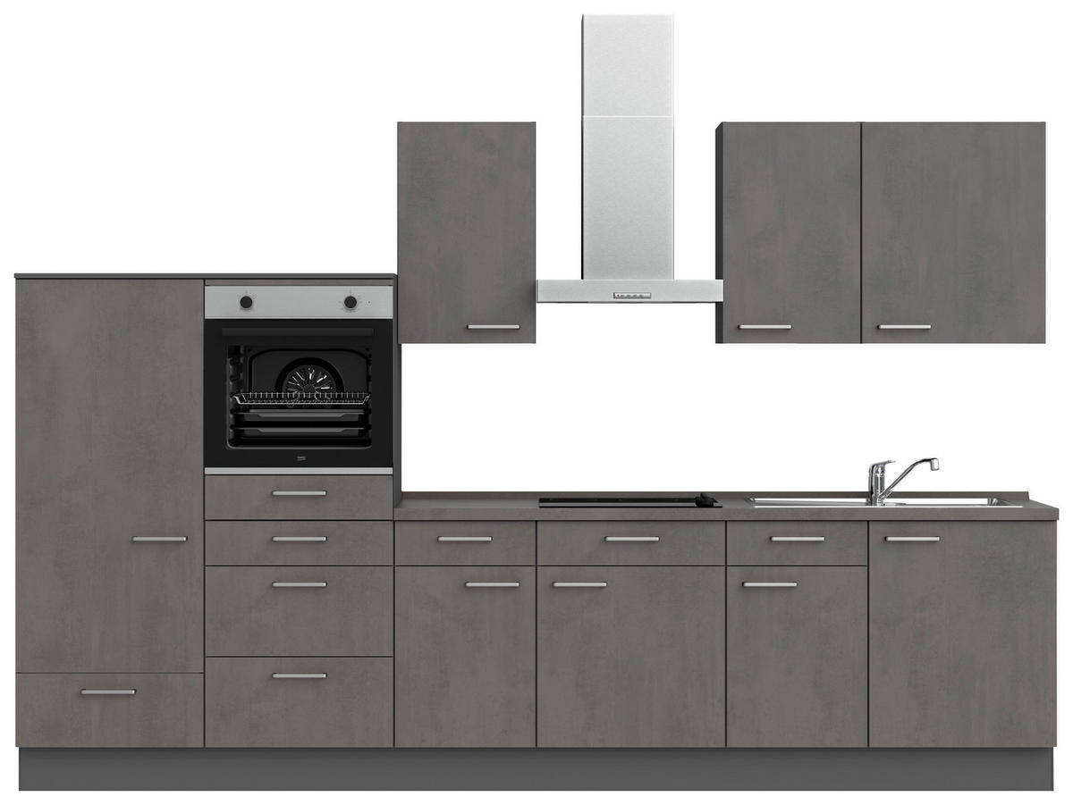 KÜCHENBLOCK 330 cm   in Schieferfarben  - Schieferfarben/Edelstahlfarben, MODERN, Holzwerkstoff/Metall (330cm) - Nobilia