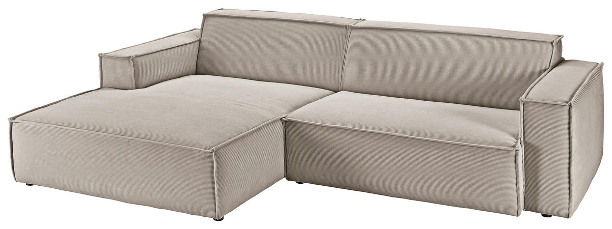 ECKSOFA in Feincord Sandfarben  - Sandfarben/Schwarz, Konventionell, Kunststoff/Textil (168/276cm) - Hom`in