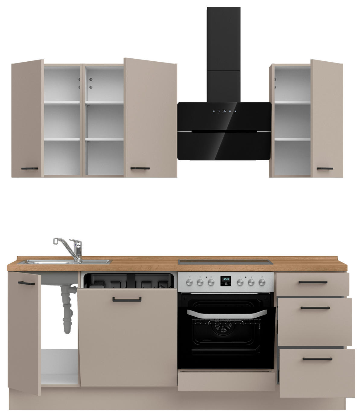 KÜCHENLEERBLOCK 210 cm   in Eichefarben, Sandfarben  - Sandfarben/Eichefarben, MODERN, Holzwerkstoff/Metall (210cm) - Nobilia