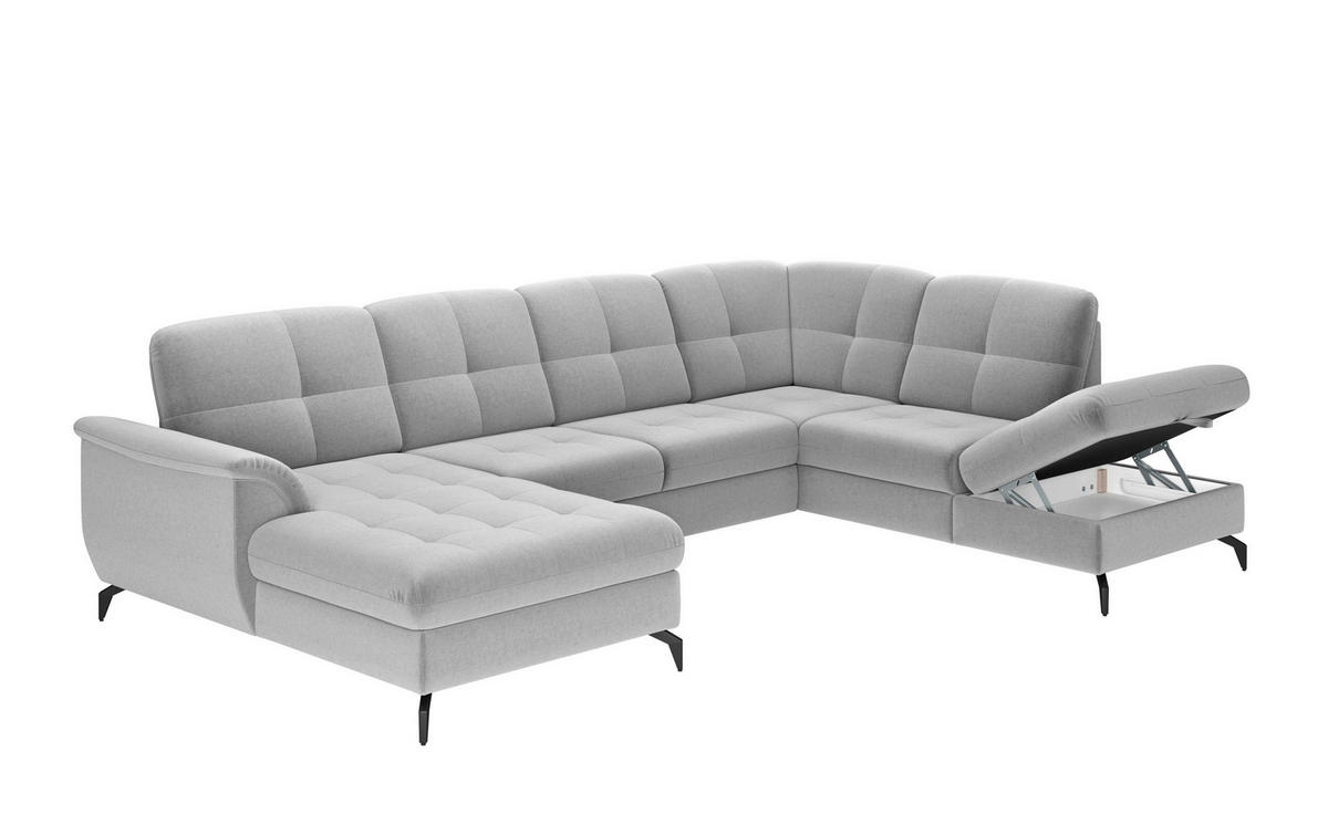 WOHNLANDSCHAFT Hellgrau Flachgewebe  - Hellgrau/Schwarz, MODERN, Textil/Metall (164/319/212cm) - Sit & More