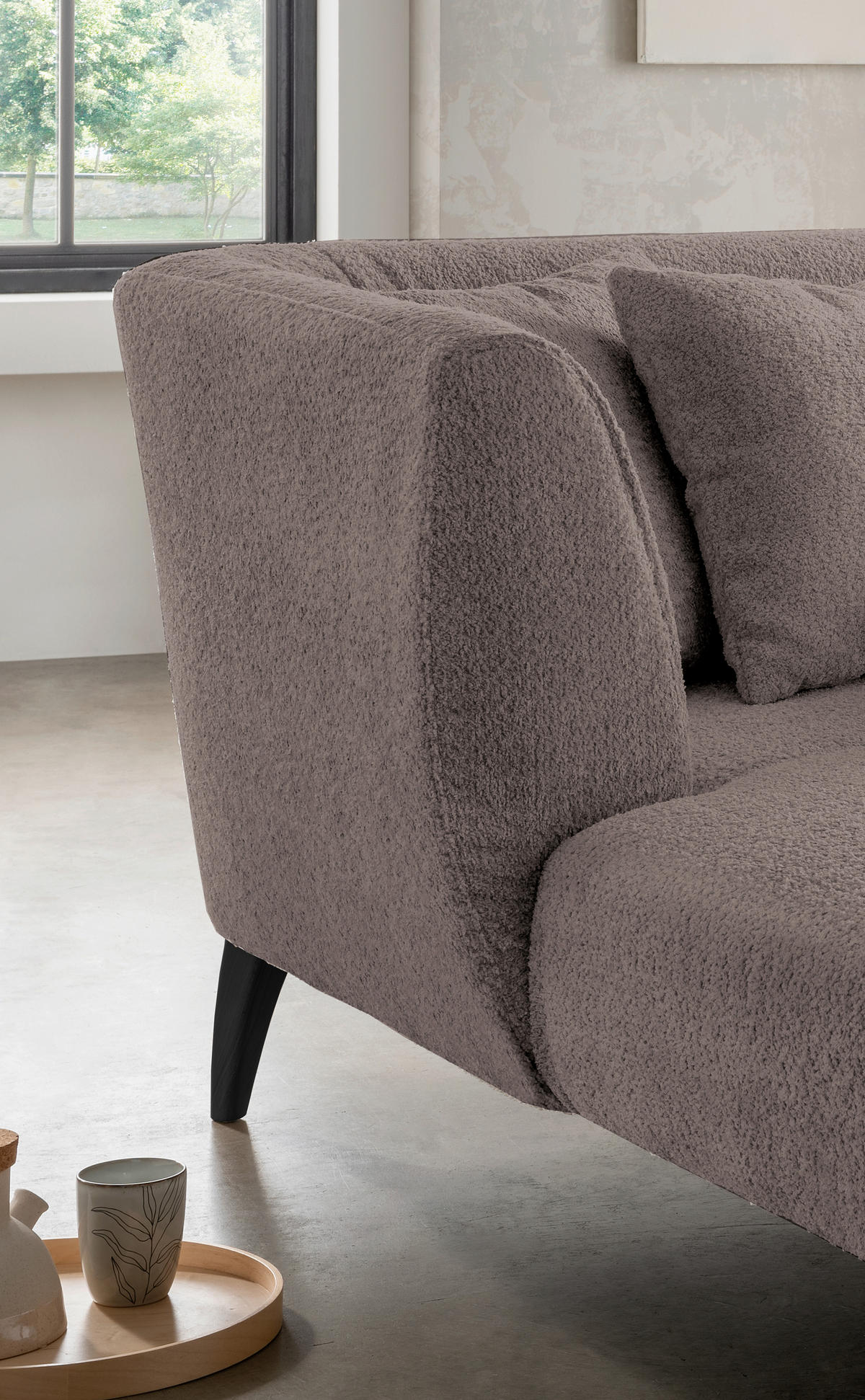 XXL-SESSEL in Bouclé Taupe  - Taupe/Schwarz, Modern, Holz/Textil (108/84/155cm) - MID.YOU