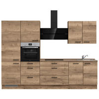 KÜCHENBLOCK 300 cm   in Eiche dunkel  - Eiche dunkel/Schwarz, MODERN, Holzwerkstoff/Metall (300cm) - Nobilia