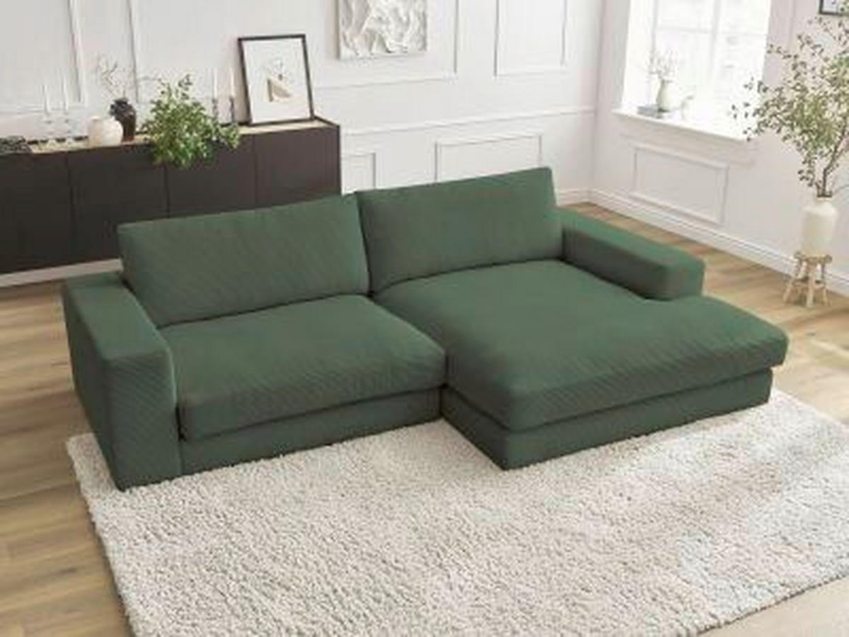ECKSOFA  LEONARD Dunkelgrün Cord  - Dunkelgrün/Schwarz, MODERN, Kunststoff/Textil (274/159cm)