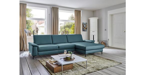 ECKSOFA in Echtleder Blau 334/176 cm - Blau/Schwarz, Design, Leder/Metall (334/176cm) - Dieter Knoll