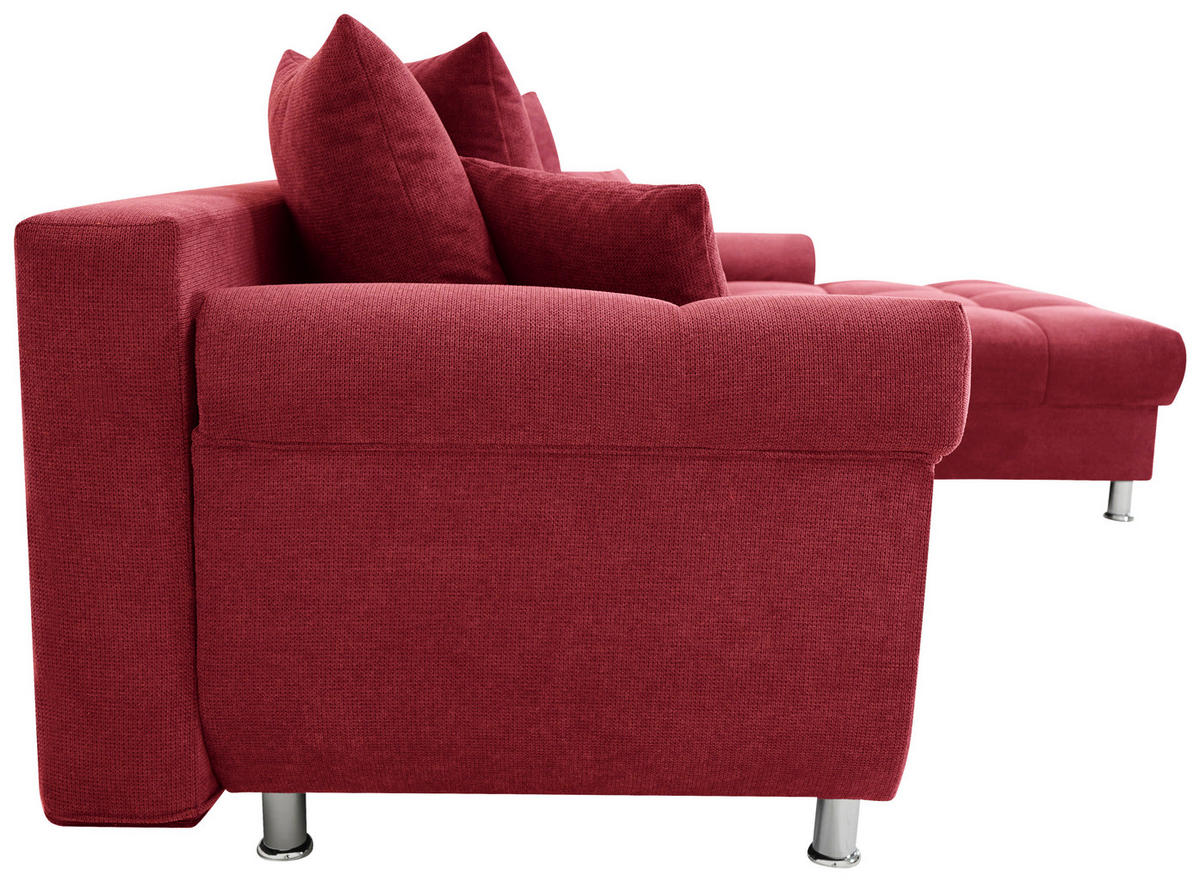 ECKSOFA Rot Flachgewebe, Mikrofaser  - Chromfarben/Rot, Design, Kunststoff/Textil (312/198cm) - Livetastic