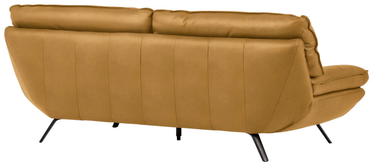 3-SITZER-SOFA in Echtleder Currygelb  - Currygelb/Schwarz, Design, Leder/Metall (226/95/95cm) - Celina