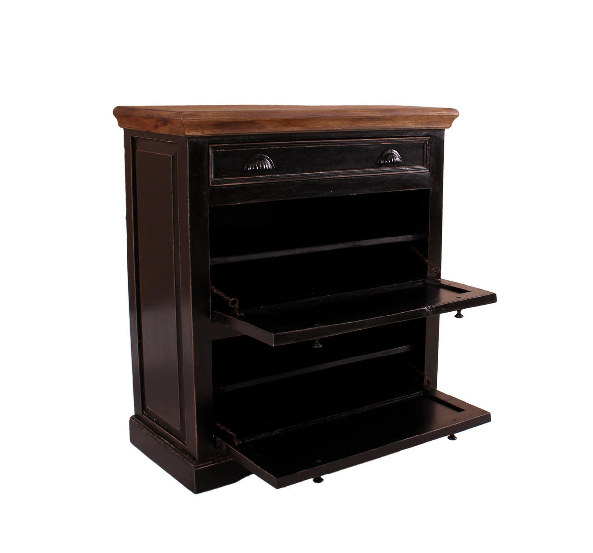 SCHUHSCHRANK Mangoholz massiv Schwarz, Honig  - Schwarz/Honig, Design, Holz/Holzwerkstoff (85/90/40cm) - MID.YOU