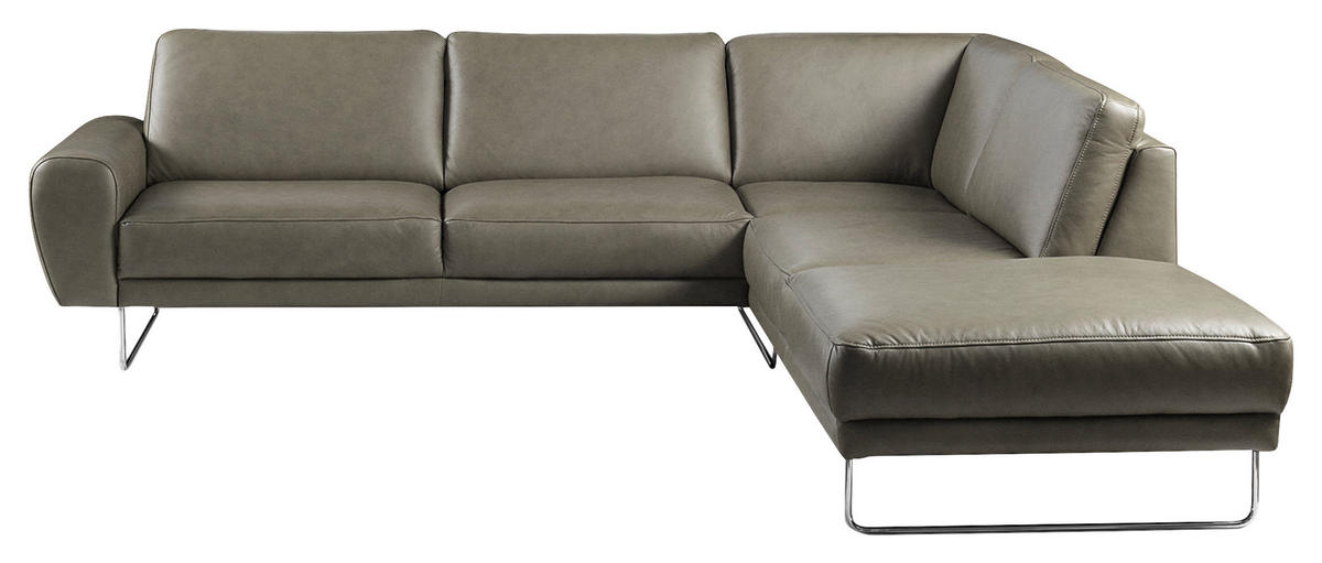 ECKSOFA in Echtleder Grau  273/250 cm  - Chromfarben/Grau, Design, Leder/Metall (273/250cm) - Livetastic