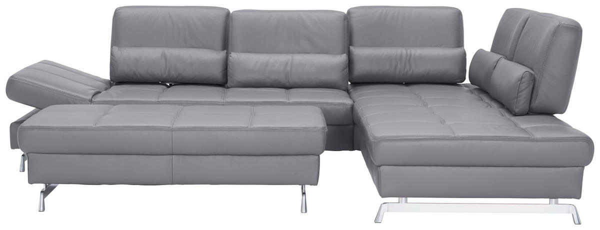 ECKSOFA in Echtleder Grau  - Alufarben/Grau, Design, Leder/Metall (299/250cm) - Joop!