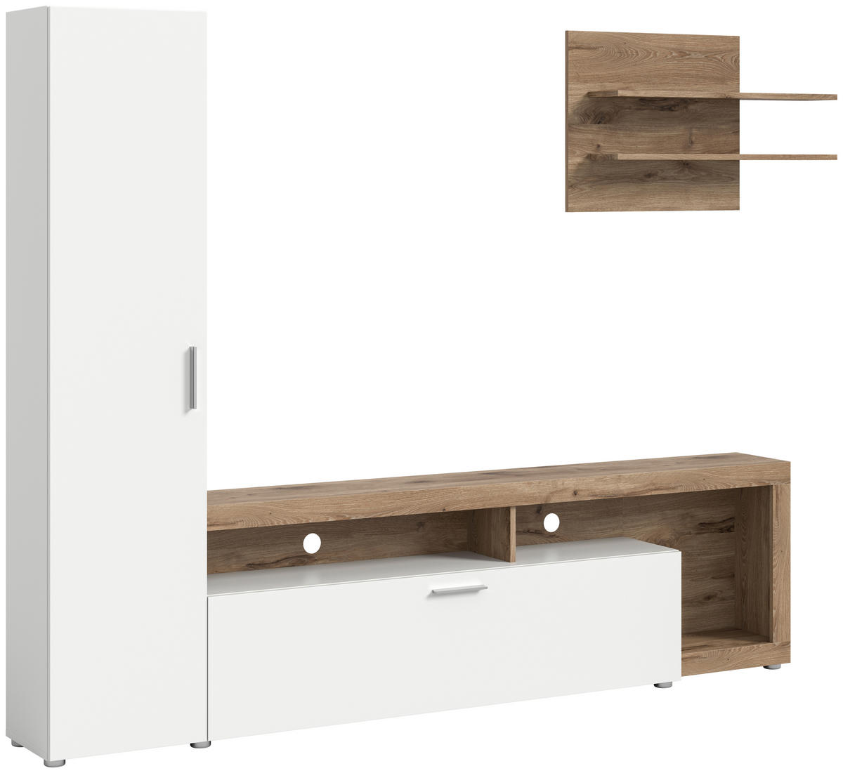WOHNWAND Cross 3-teilig  in Weiß, Eichefarben  218/178/31 cm  - Eichefarben/Schwarz, Design, Holzwerkstoff/Kunststoff (218/178/31cm) - Livetastic