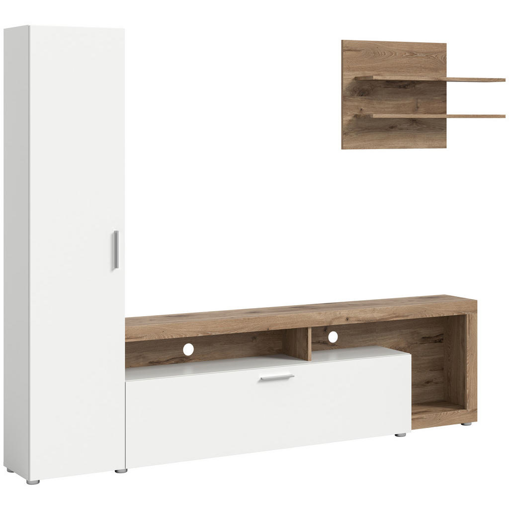 Thumbnail - Livetastic Wohnwand Cross, Weiß, Eiche, Kunststoff, 3-teilig, Holzoptik, 3 Fächer, 218x178x31 cm, FSC Mix, Wohnzimmer, W...