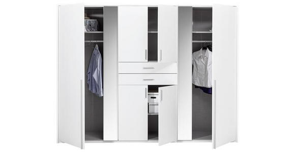 KLEIDERSCHRANK 270/208/58 cm 8-türig Weiß  - Alufarben/Weiß, KONVENTIONELL, Glas/Holzwerkstoff (270/208/58cm) - Carryhome