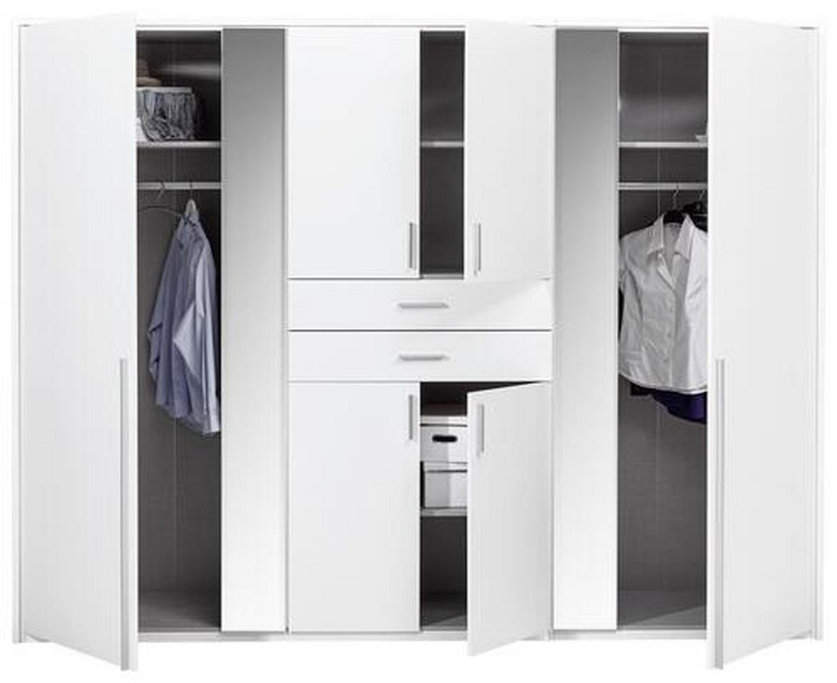 KLEIDERSCHRANK 270/208/58 cm 8-türig Weiß  - Alufarben/Weiß, KONVENTIONELL, Glas/Holzwerkstoff (270/208/58cm) - Carryhome