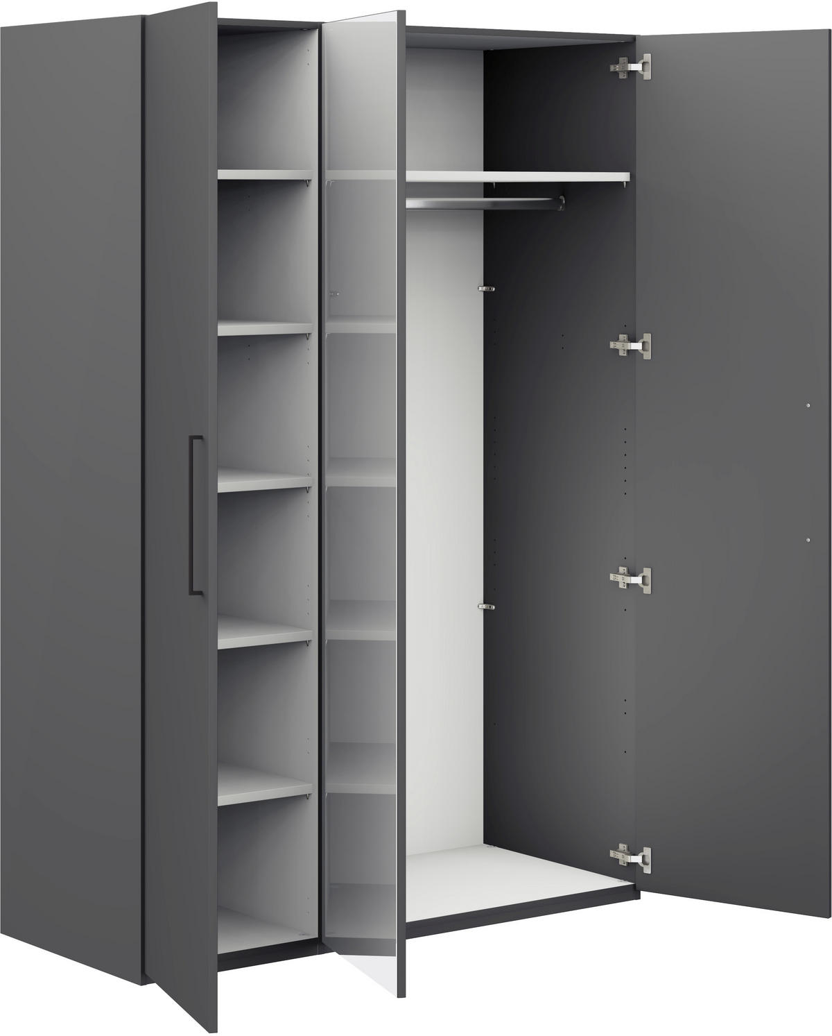 KLEIDERSCHRANK in Graphitfarben  - Edelstahlfarben/Graphitfarben, Design, Glas/Holzwerkstoff (151,3/213,6/59,3cm) - Cantus