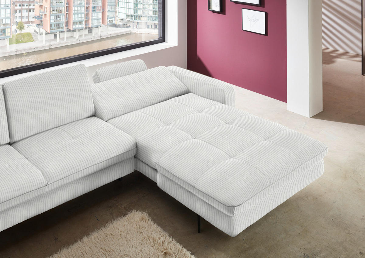 ECKSOFA in Cord Creme  - Creme/Schwarz, Design, Textil/Metall (302/178cm) - Beldomo Style
