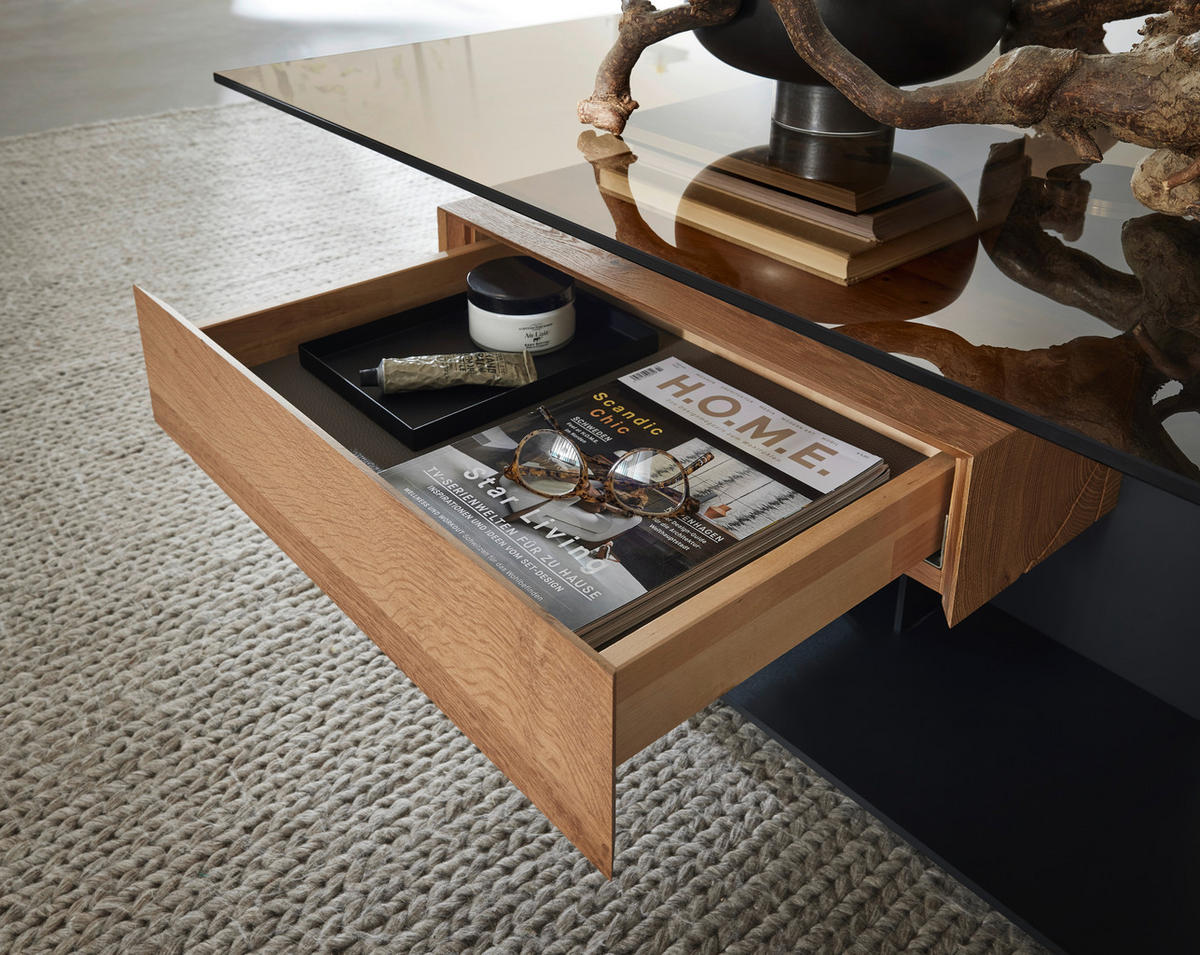 COUCHTISCH Kerneiche vollmassiv ESG, Parsolglas 120/70/45 cm rechteckig Anthrazit, Eichefarben  - Eichefarben/Anthrazit, Natur, Glas/Holz (120/70/45cm) - Valnatura