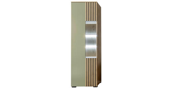 VITRINE in furniert Wildeiche Eiche Bianco, Schilfgrün - Schilfgrün/Eiche Bianco, Design, Glas/Holz (60/200/45cm) - Moderano