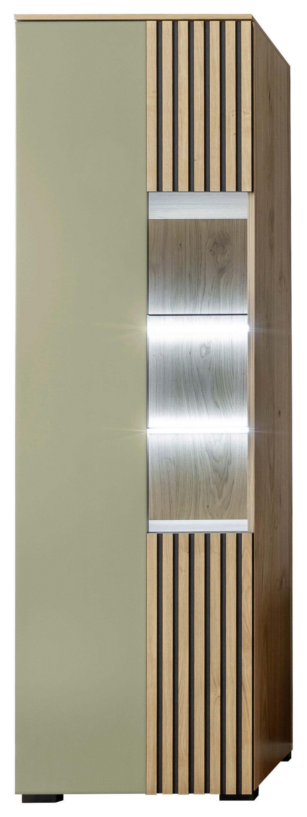 VITRINE Eiche Bianco, Schilfgrün  60/200/45 cm  - Schilfgrün/Eiche Bianco, Design, Glas/Holz (60/200/45cm) - Moderano
